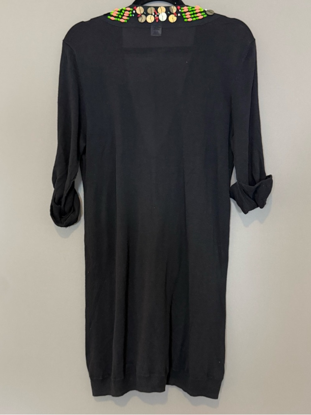 Nanette Lepore 1000 Temple Open-Front Beaded Cardigan Sweater Black Large Boho - Picture 3 of 9
